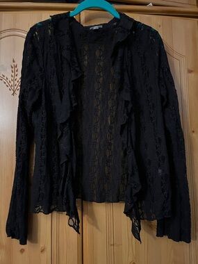J. Jill Black Lace Open-Front Cardigan
